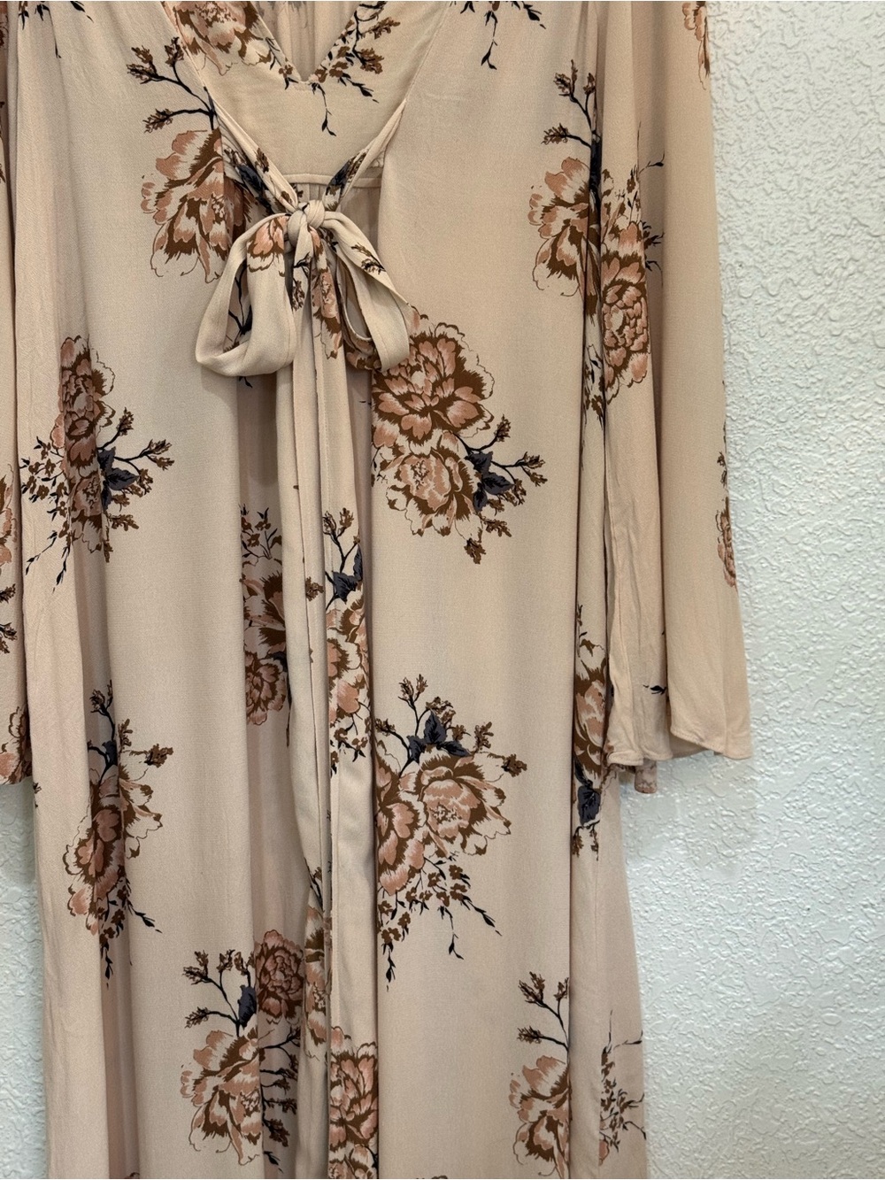 Free People Blush Beige Floral Maxi Dress with Tie Detail - Picture 3 of 8